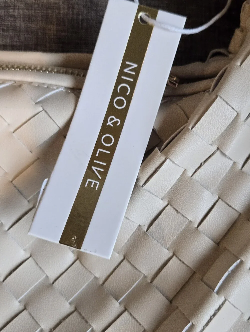 Nico & Olive Oatmilk Woven Leather Hobo Bag